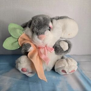 Vintage Gray Bunny Rabbit Easter Plush Stuffed Animal Carrot Blanket MTY Int.